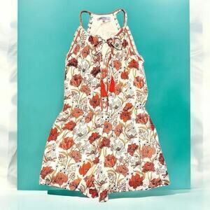 Bailey Blue Floral Halter Romper Orange and Cream Women's Size Small